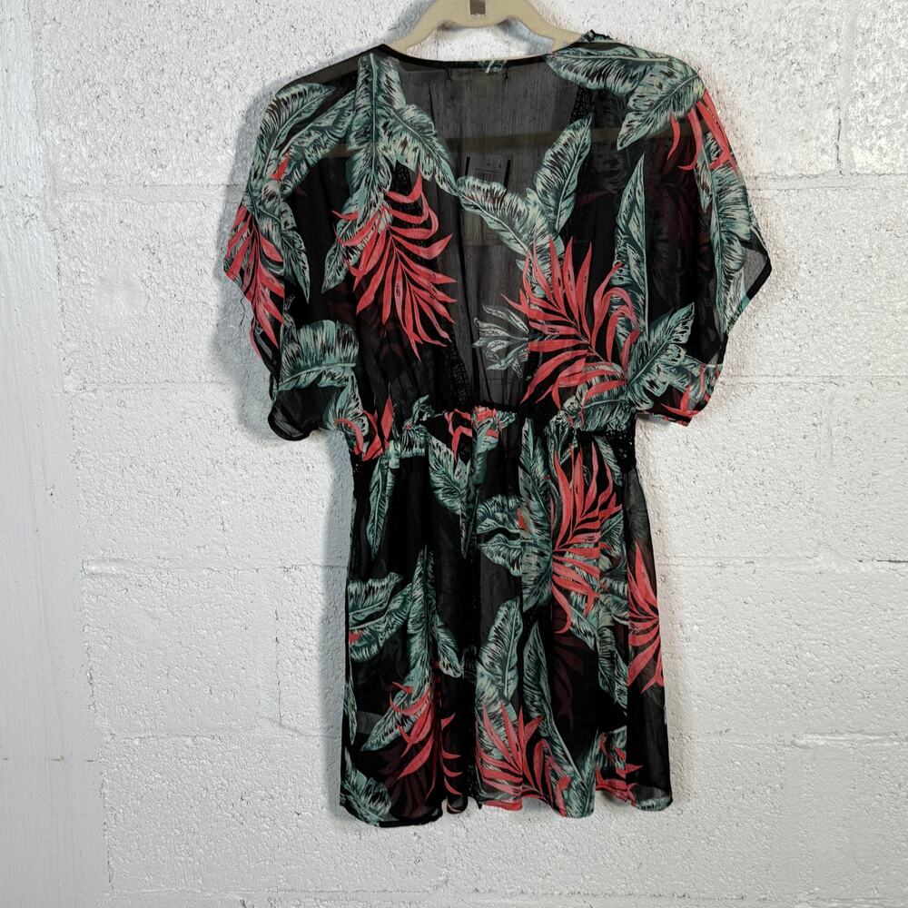 Miken Juniors' Crochet-Trim Kimono Cover-Up black/wild watermelon XS - Picture 5 of 6